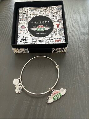 Alex and Ani Silver Tone Central Perk Charm Bangle with Green and Red Enamel